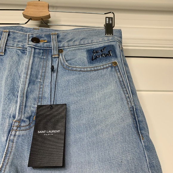 Saint Laurent Ripped Blue Denim Pants - Picture 2 of 7